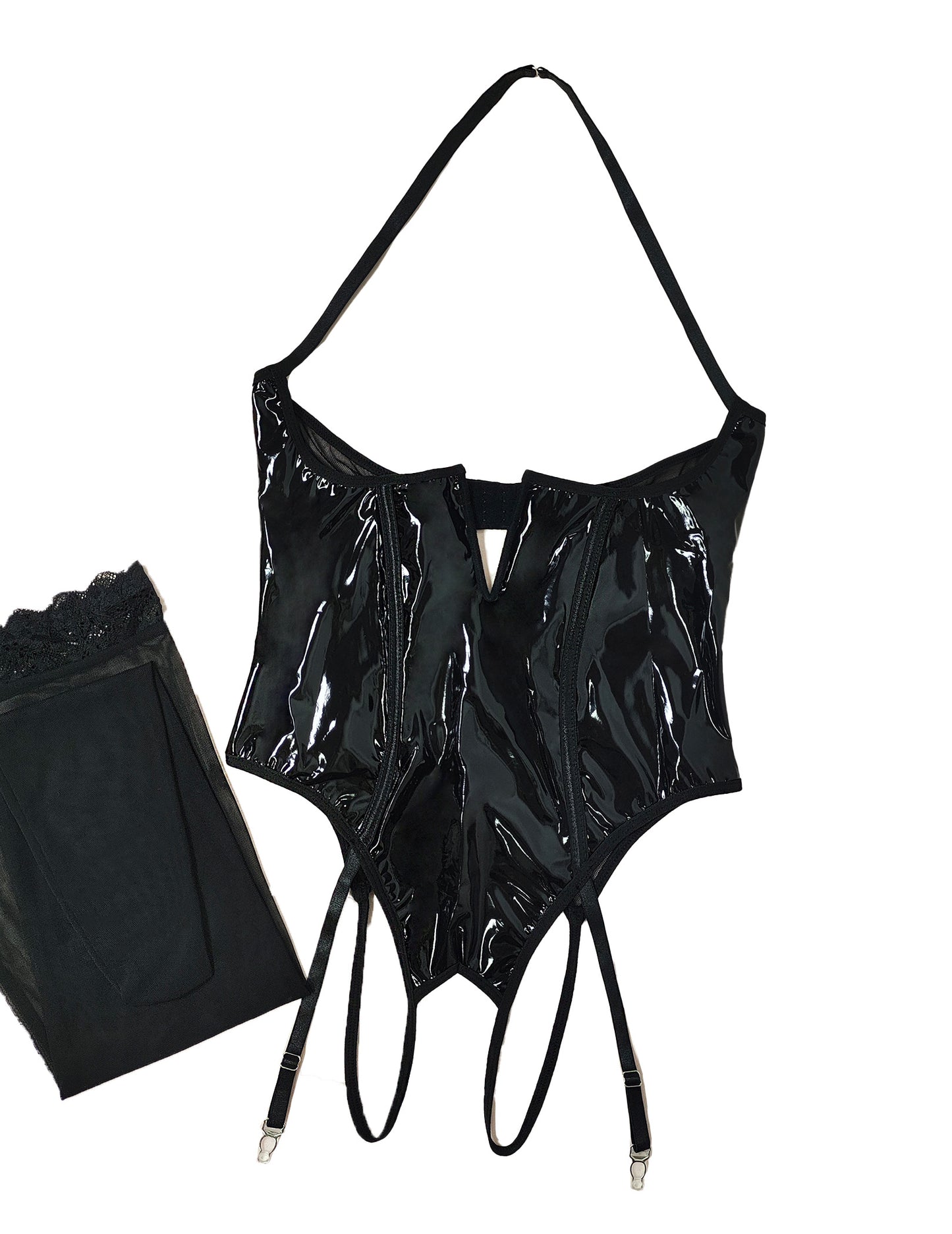 Women's Sexy Lingerie Set Garter Belt Bodysuit Open Crotch