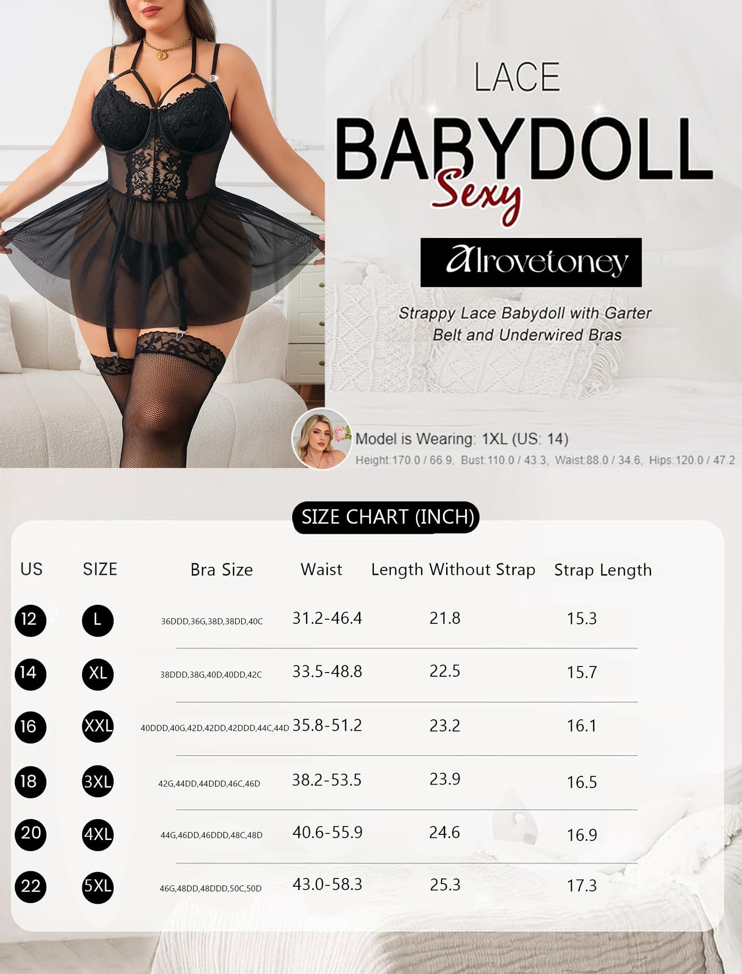 Alrovetoney Plus Size Lingerie For Curvy Women Ruffle Lingerie Set Sexy Lace Lingerie Set Garter Belt With Stockings