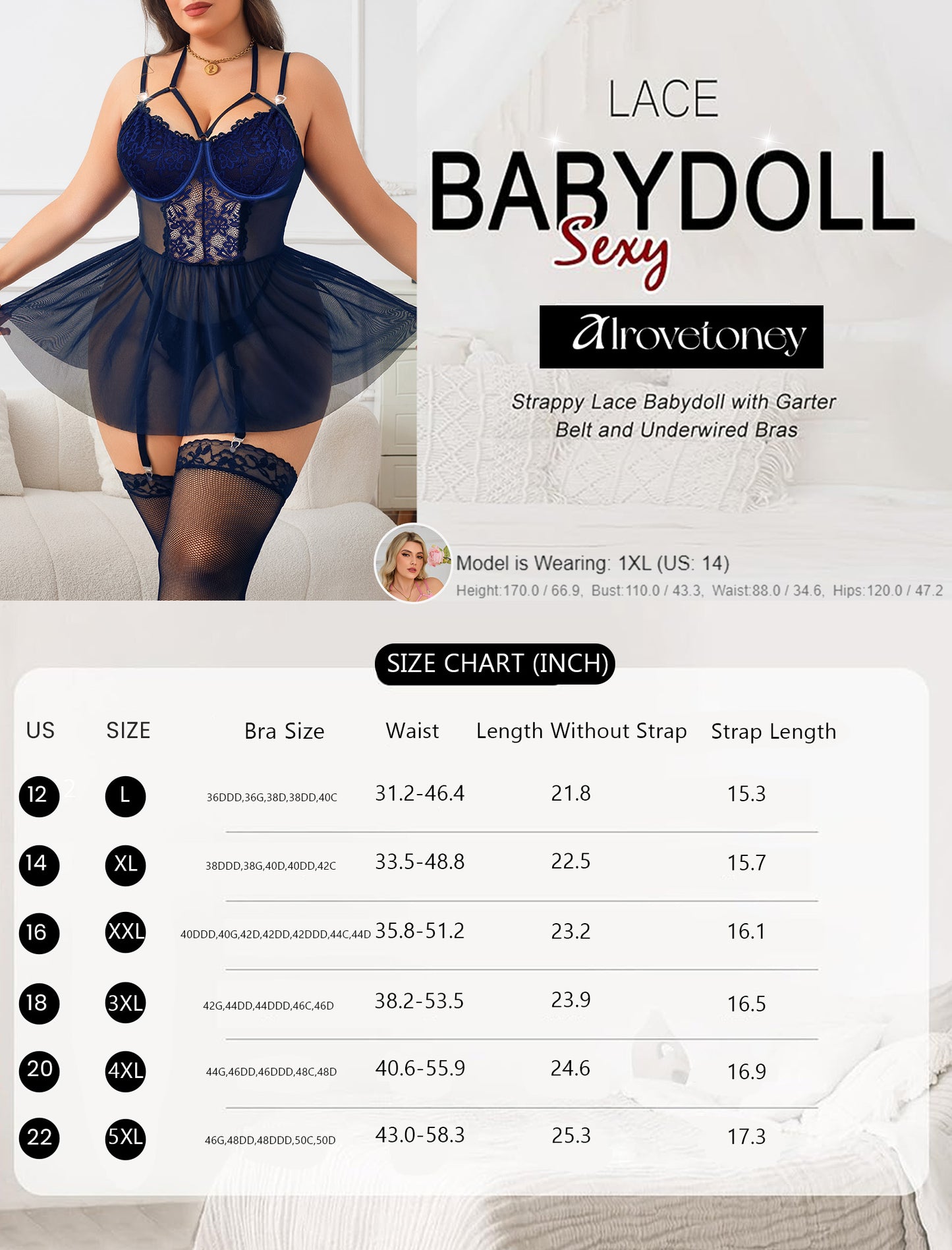 Alrovetoney Plus Size Lingerie For Curvy Women Ruffle Lingerie Set Sexy Lace Lingerie Set Garter Belt With Stockings