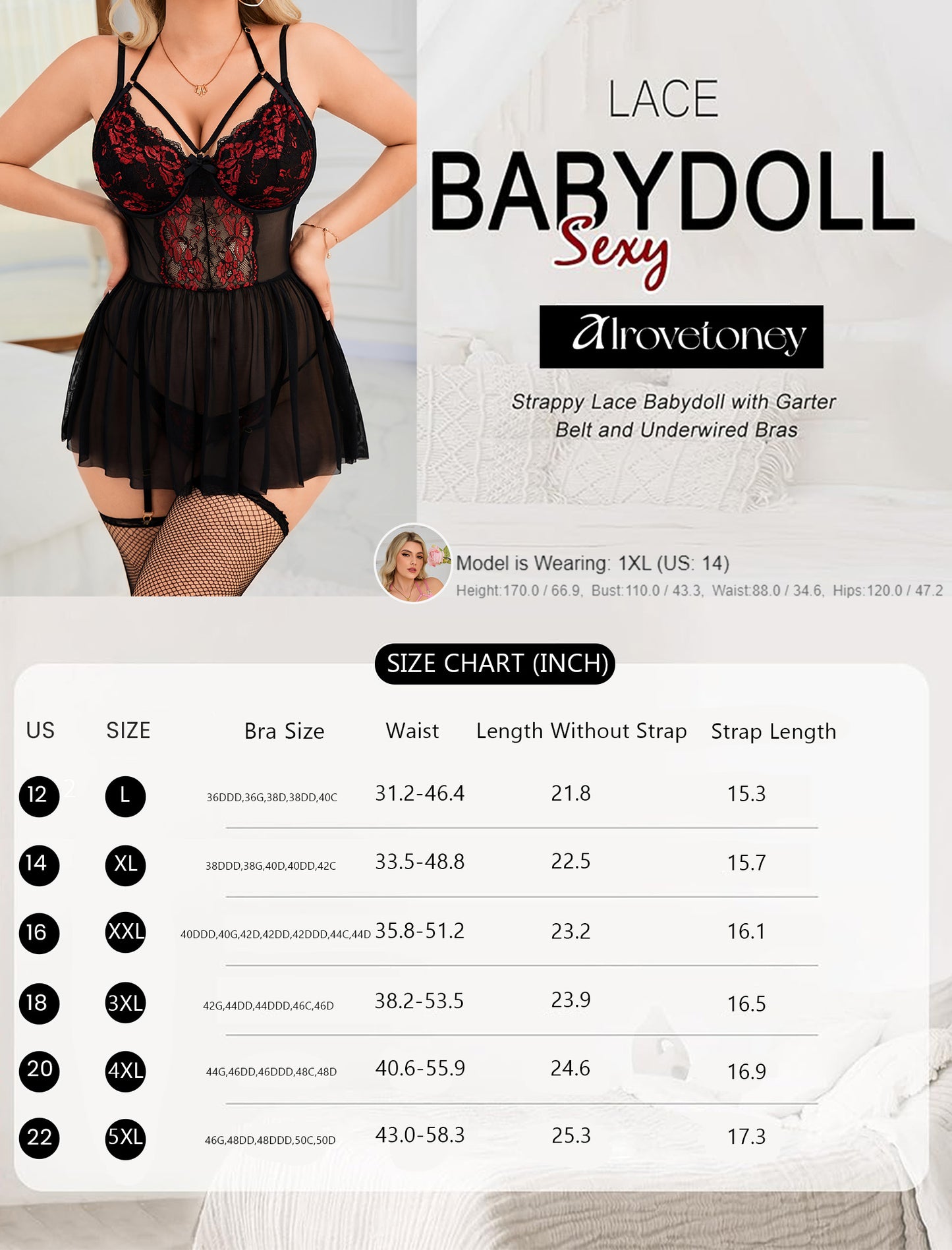 Alrovetoney Plus Size Lingerie For Curvy Women Ruffle Lingerie Set Sexy Lace Lingerie Set Garter Belt With Stockings