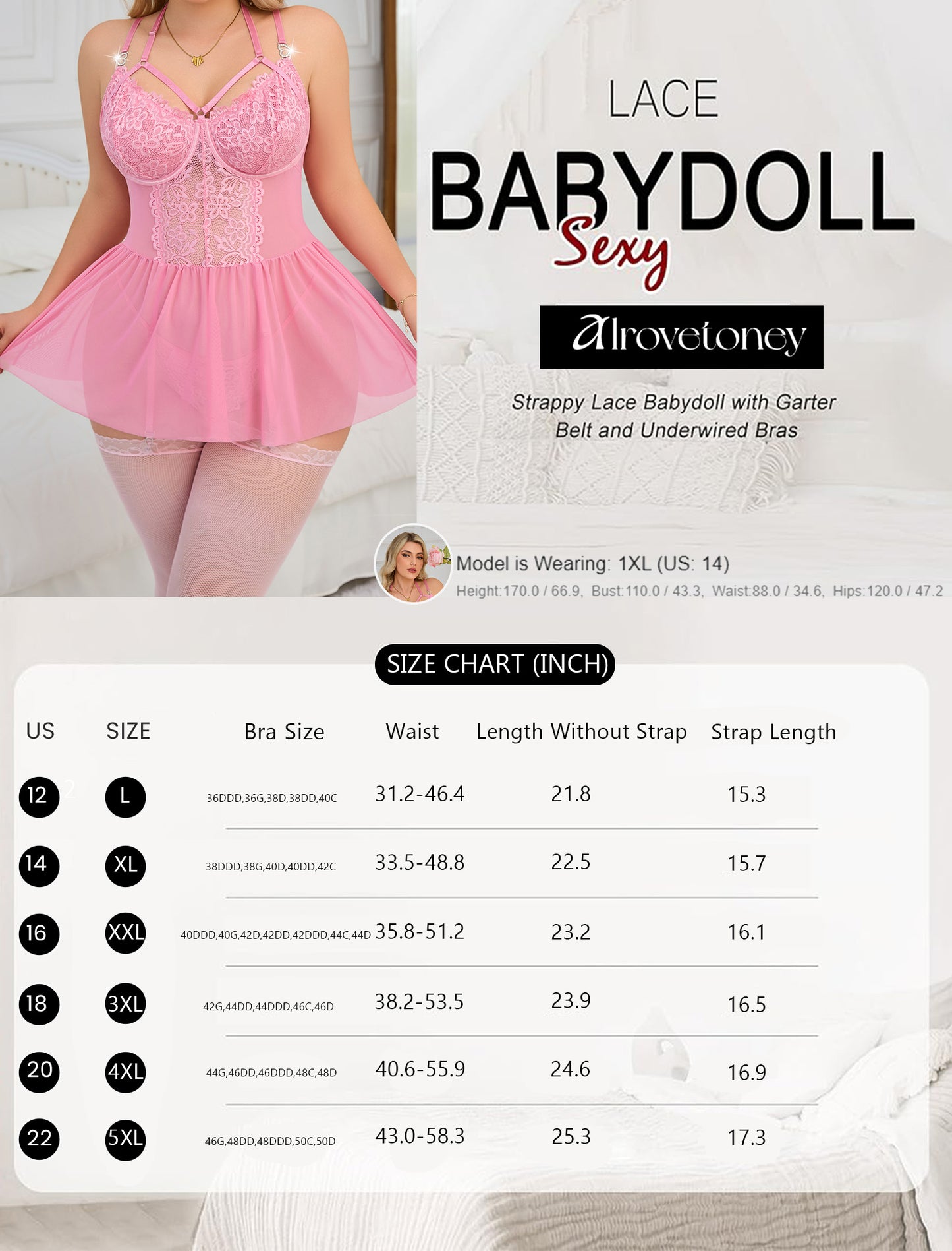 Alrovetoney Plus Size Lingerie For Curvy Women Ruffle Lingerie Set Sexy Lace Lingerie Set Garter Belt With Stockings