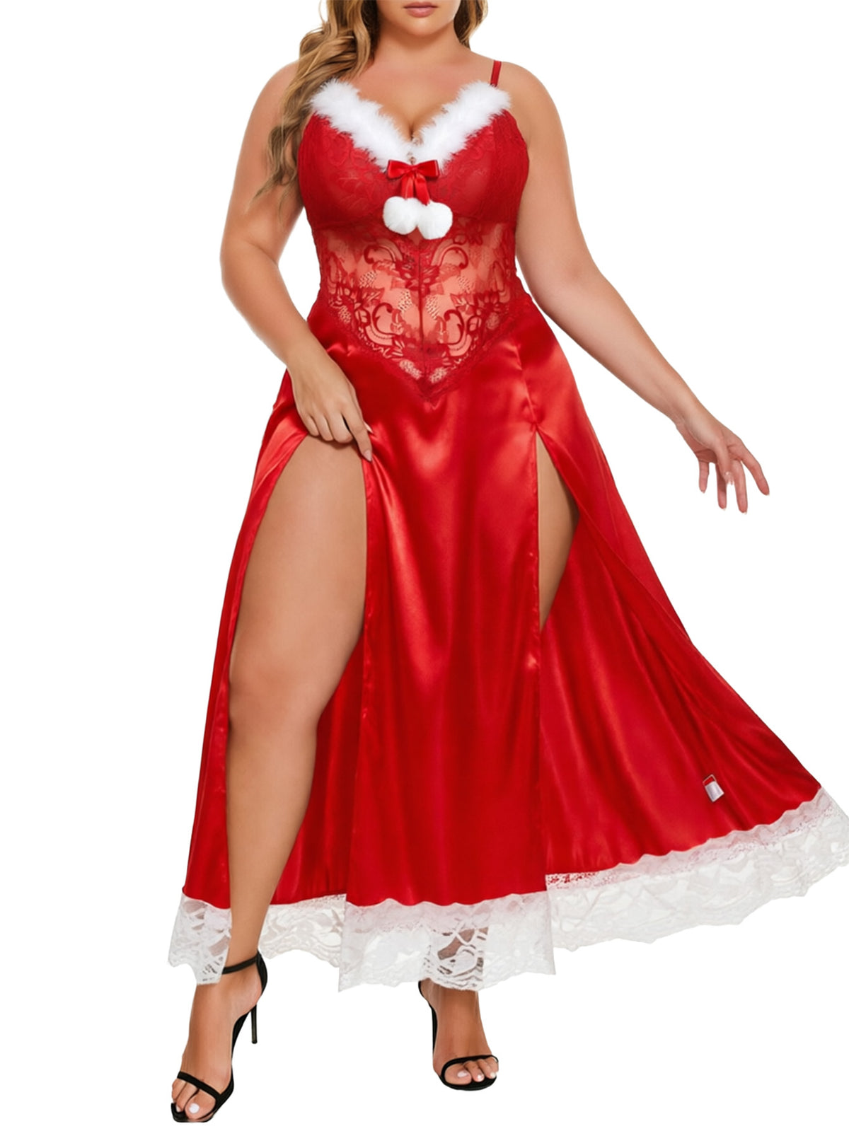 Alrovetoney Plus Size Lingerie For Women Babydoll Sexy Mesh Maxi Nightdress Exotic Sleepwear Side Slits