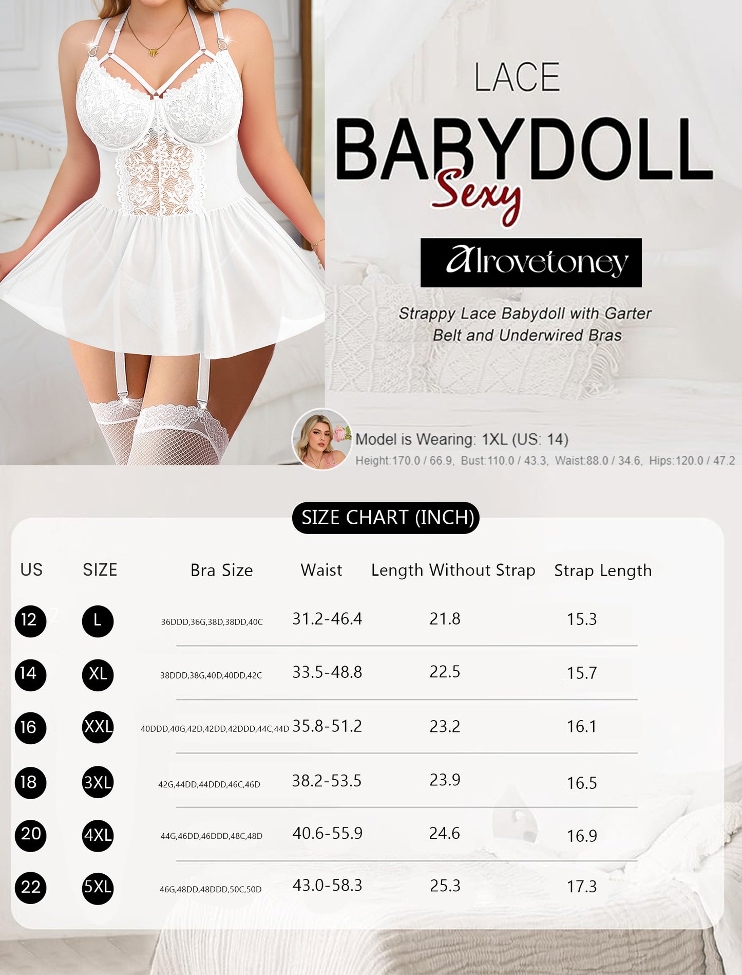 Alrovetoney Plus Size Lingerie For Curvy Women Ruffle Lingerie Set Sexy Lace Lingerie Set Garter Belt With Stockings