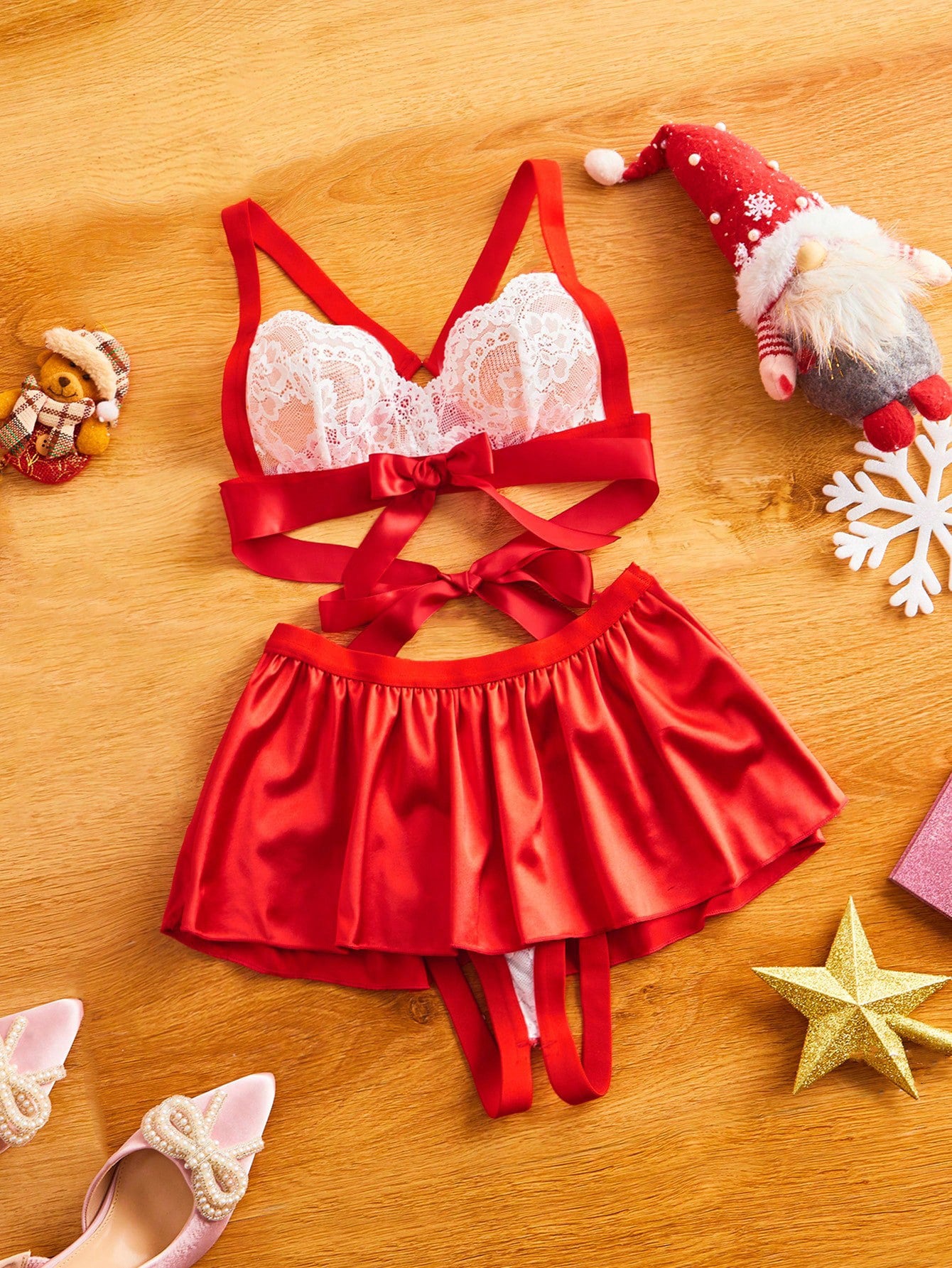 Christmas Lingerie for Women Santa Lingerie Babydoll Christmas Wtih Gloves