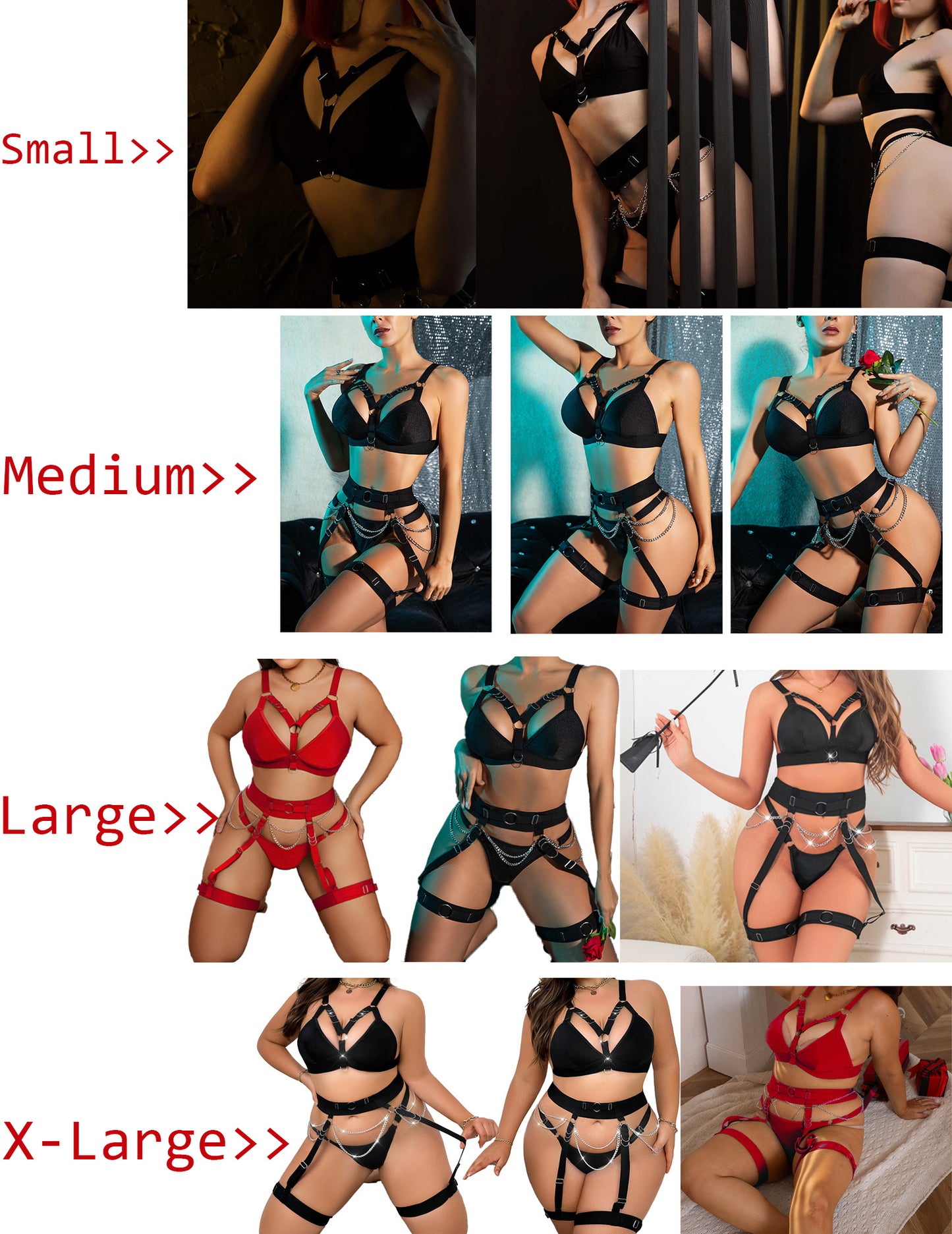 Sexy Lingerie Set For Women With Garter Belt 5 Pieces Strappy Bra and Panty Set Adjustable With Chain
