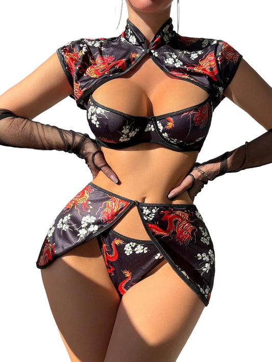 Sexy Lingerie Fantasy Costume Sexy Series Printed Cut-Out Slit Women's Costume