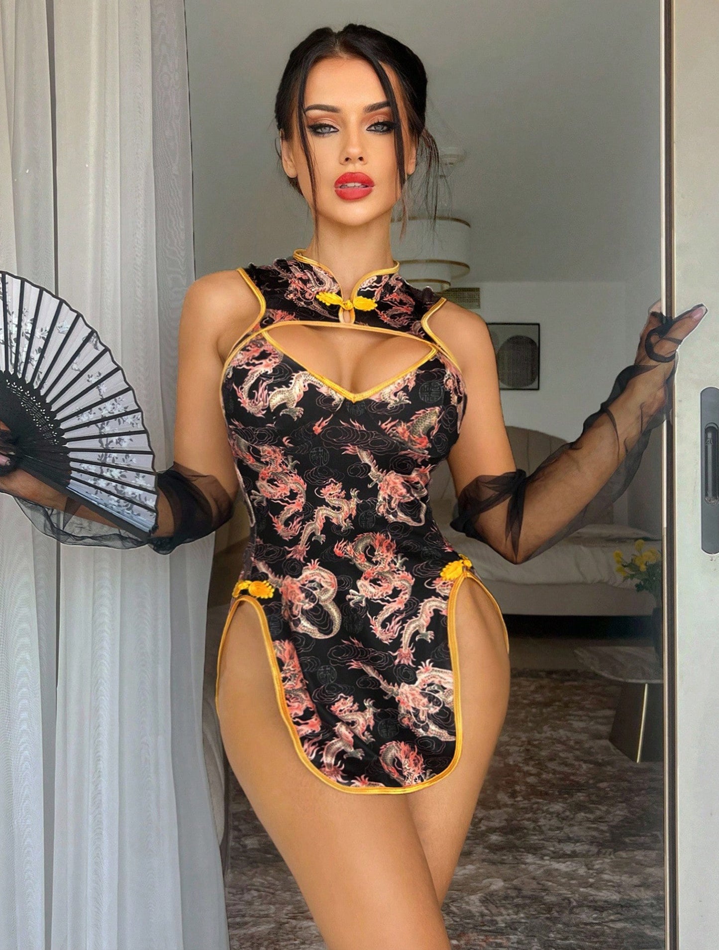 Sexy Lingerie Fantasy Costume Sexy Series Printed Cut-Out Slit Women's Costume