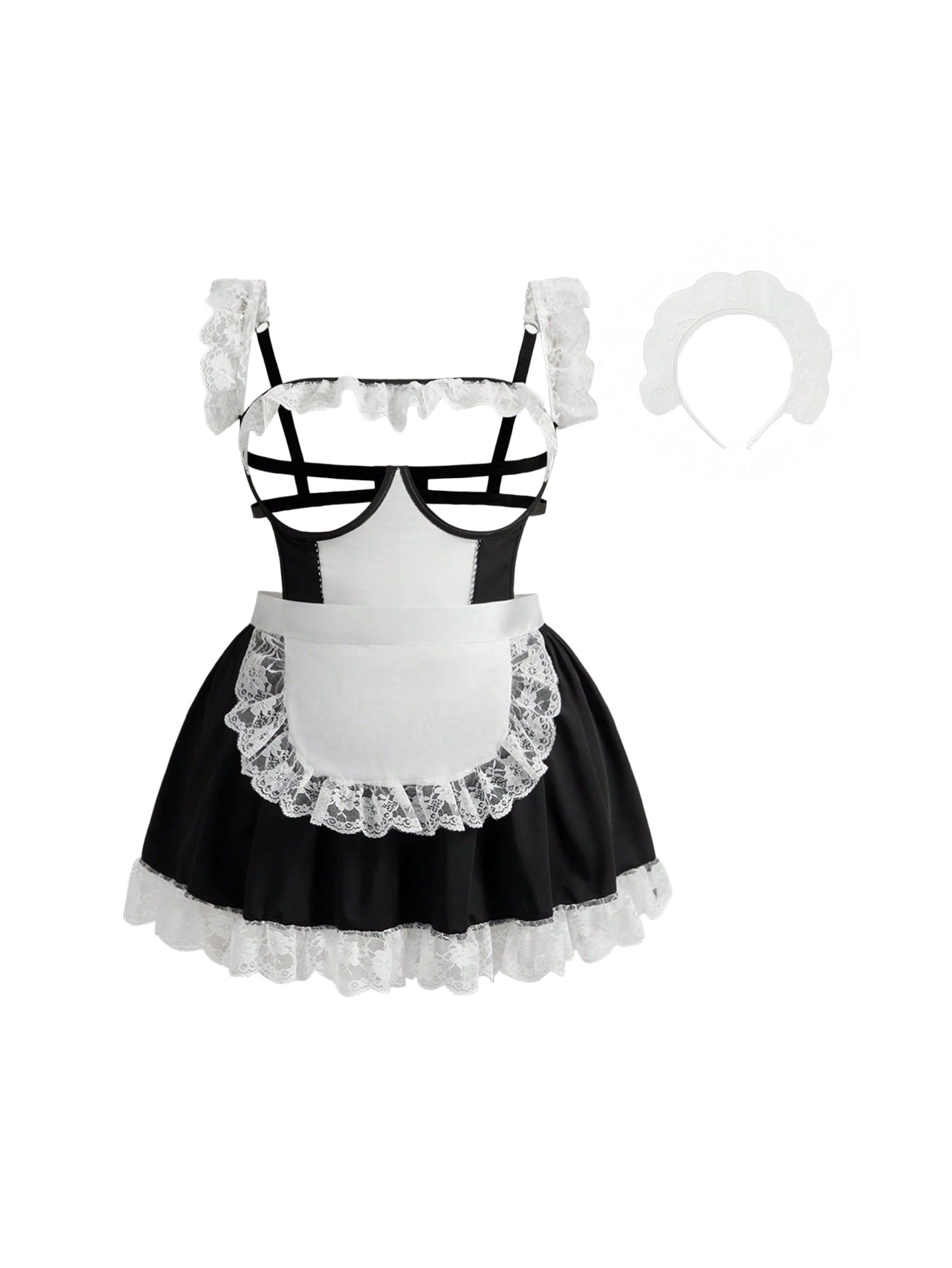 Sexy Lingerie For Women Costume 3 Pcs Lace Patchwork Costume Sexy Babydoll Lingerie Dress And Apron