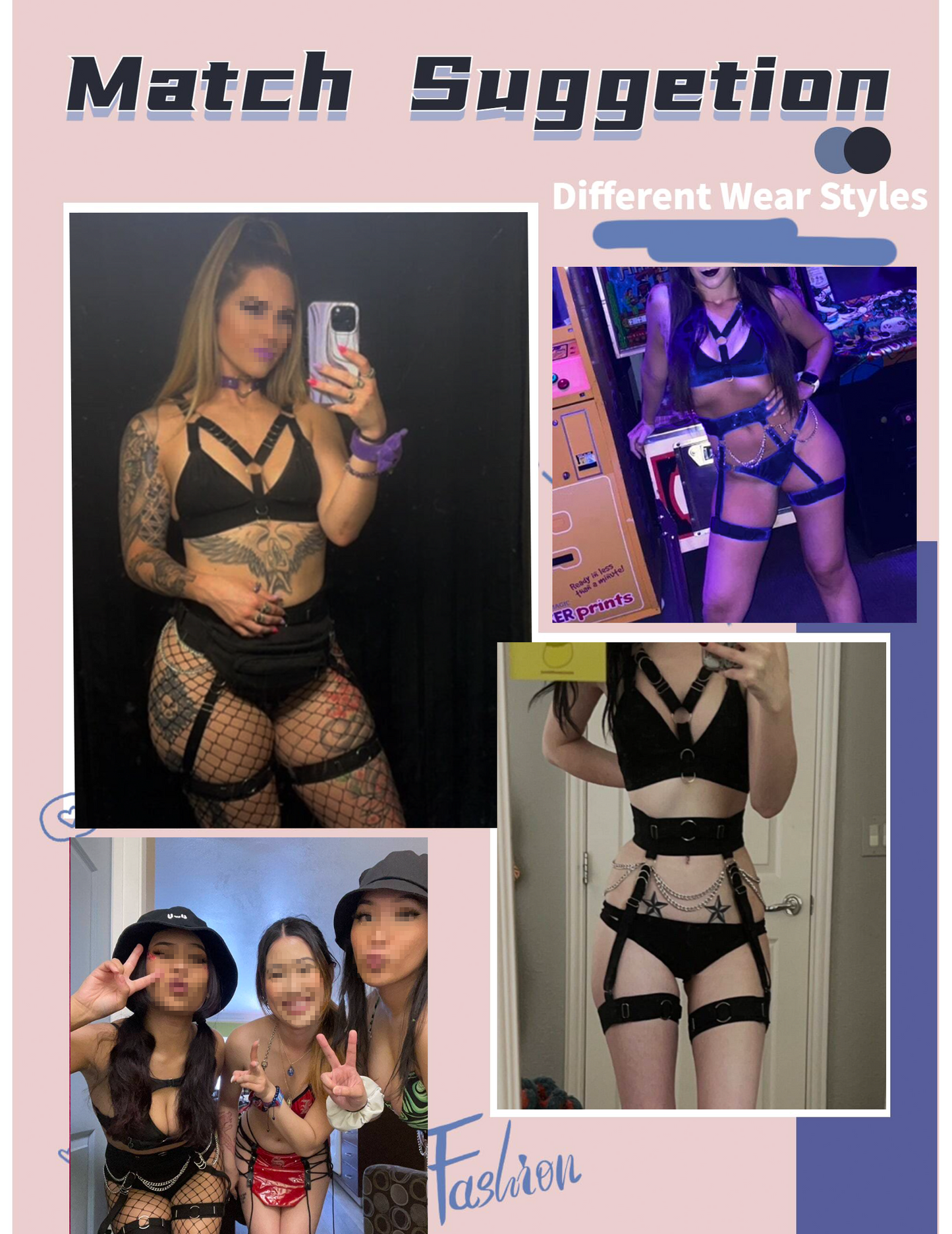 Sexy Lingerie Set For Women With Garter Belt 5 Pieces Strappy Bra and Panty Set Adjustable With Chain