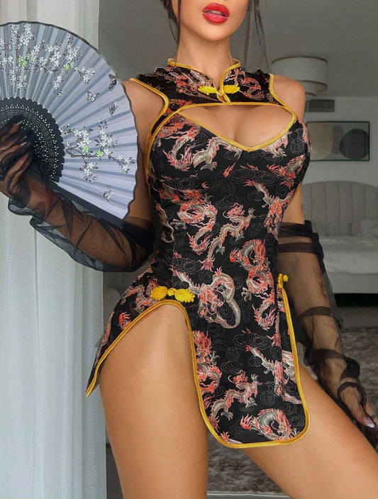 Sexy Lingerie Fantasy Costume Sexy Series Printed Cut-Out Slit Women's Costume