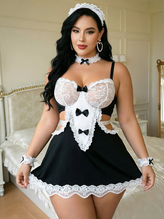 Sexy Lingerie For Women Costume 3 Pcs Lace Patchwork Costume Sexy Babydoll Lingerie Dress And Apron
