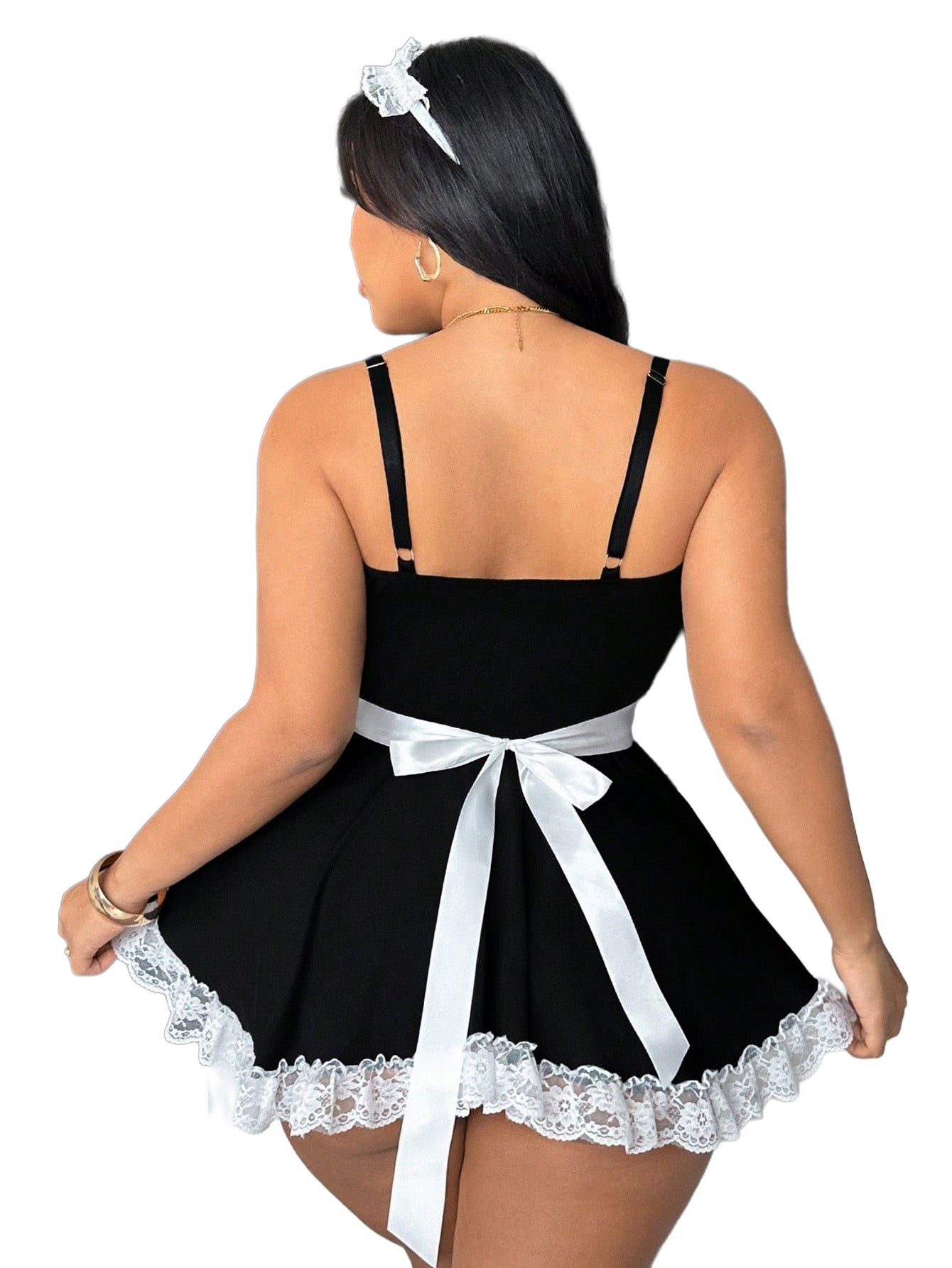 Sexy Lingerie For Women Costume 3 Pcs Lace Patchwork Costume Sexy Babydoll Lingerie Dress And Apron