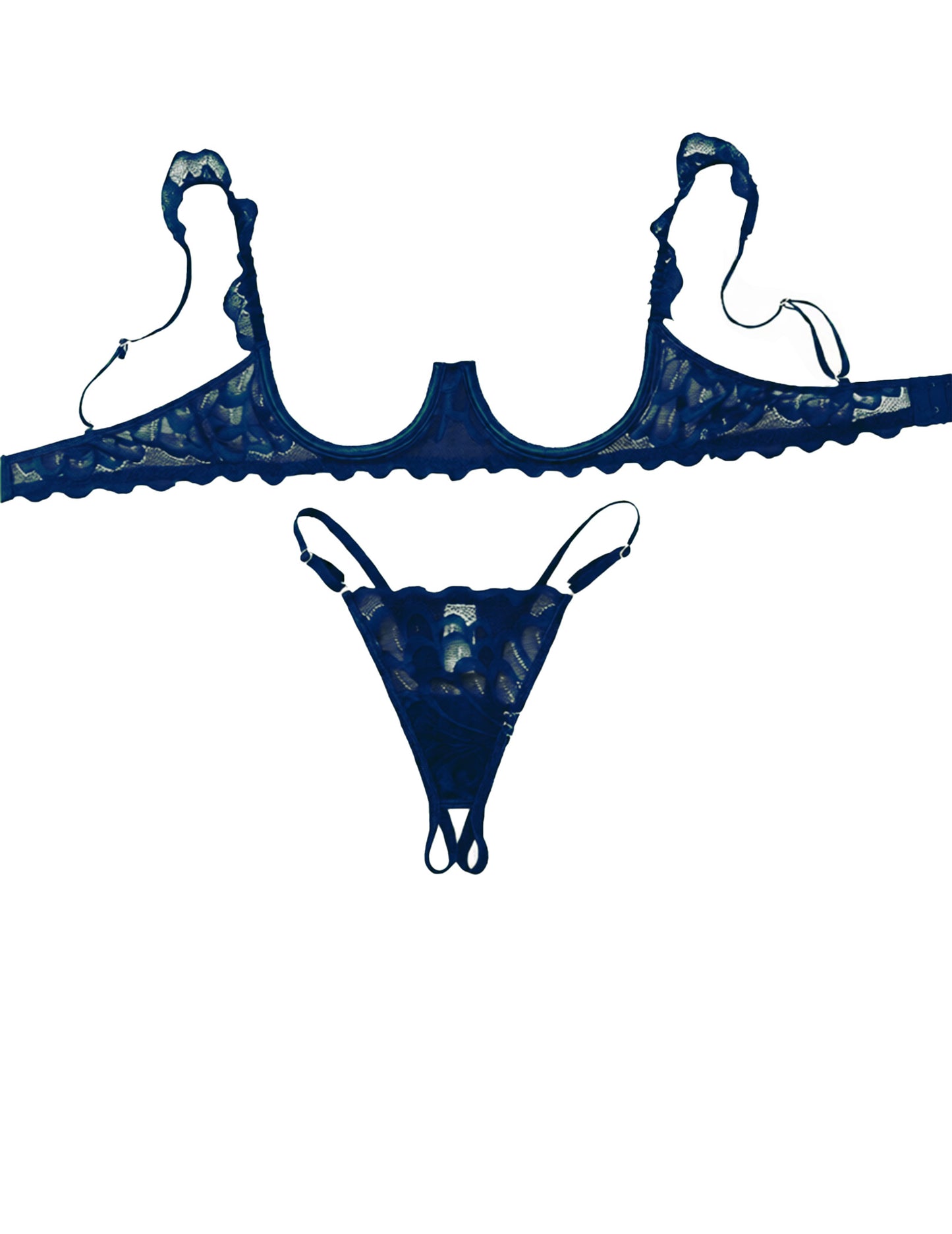Lingerie Lace Bra & Panty Set, Push Up Open Cup, Black