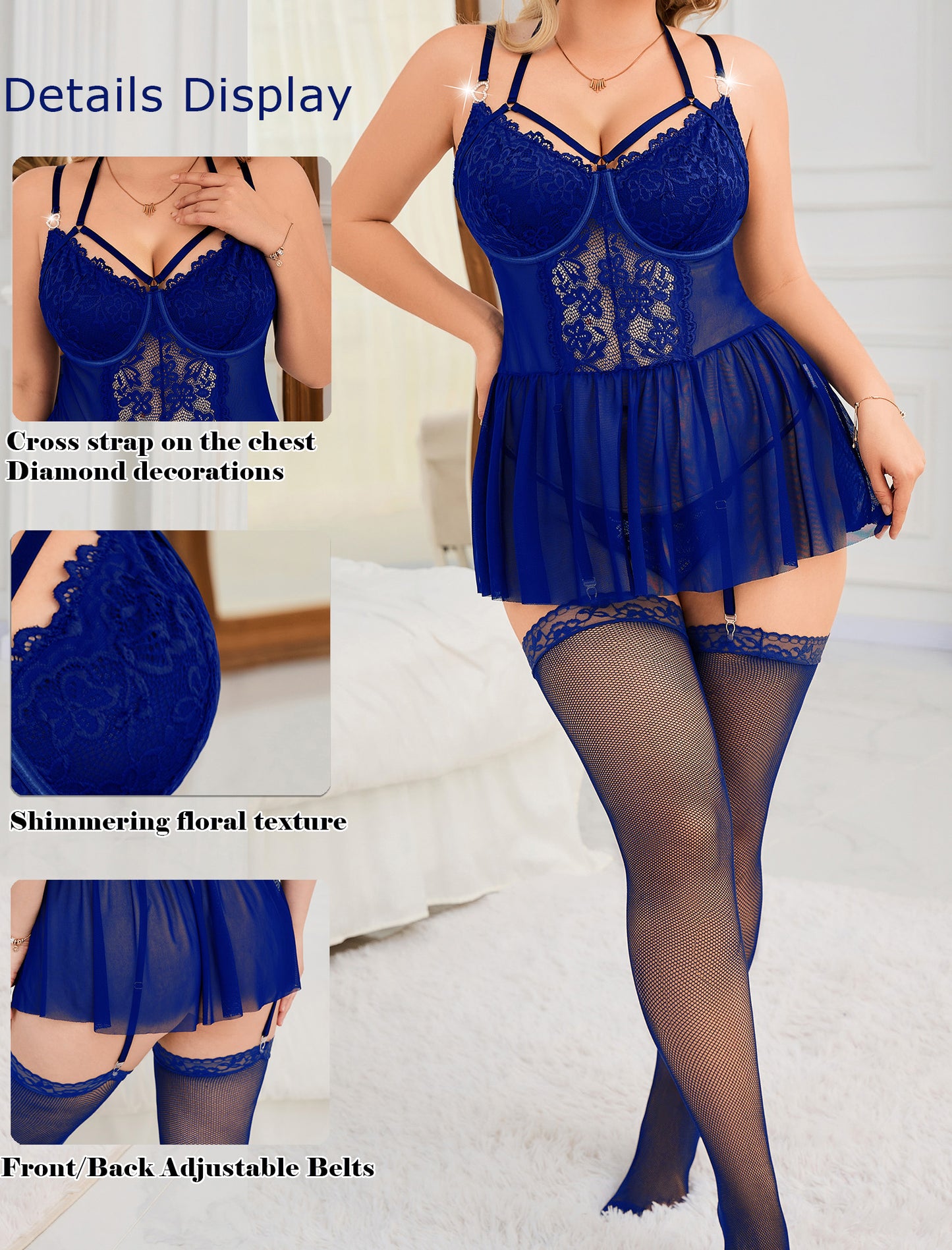 Alrovetoney Plus Size Lingerie For Curvy Women Ruffle Lingerie Set Sexy Lace Lingerie Set Garter Belt With Stockings