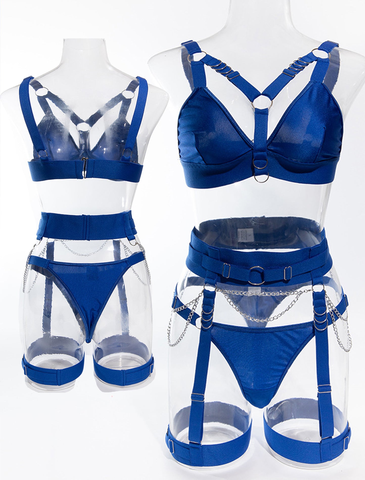 Sexy Lingerie Set For Women With Garter Belt 5 Pieces Strappy Bra and Panty Set Adjustable With Chain