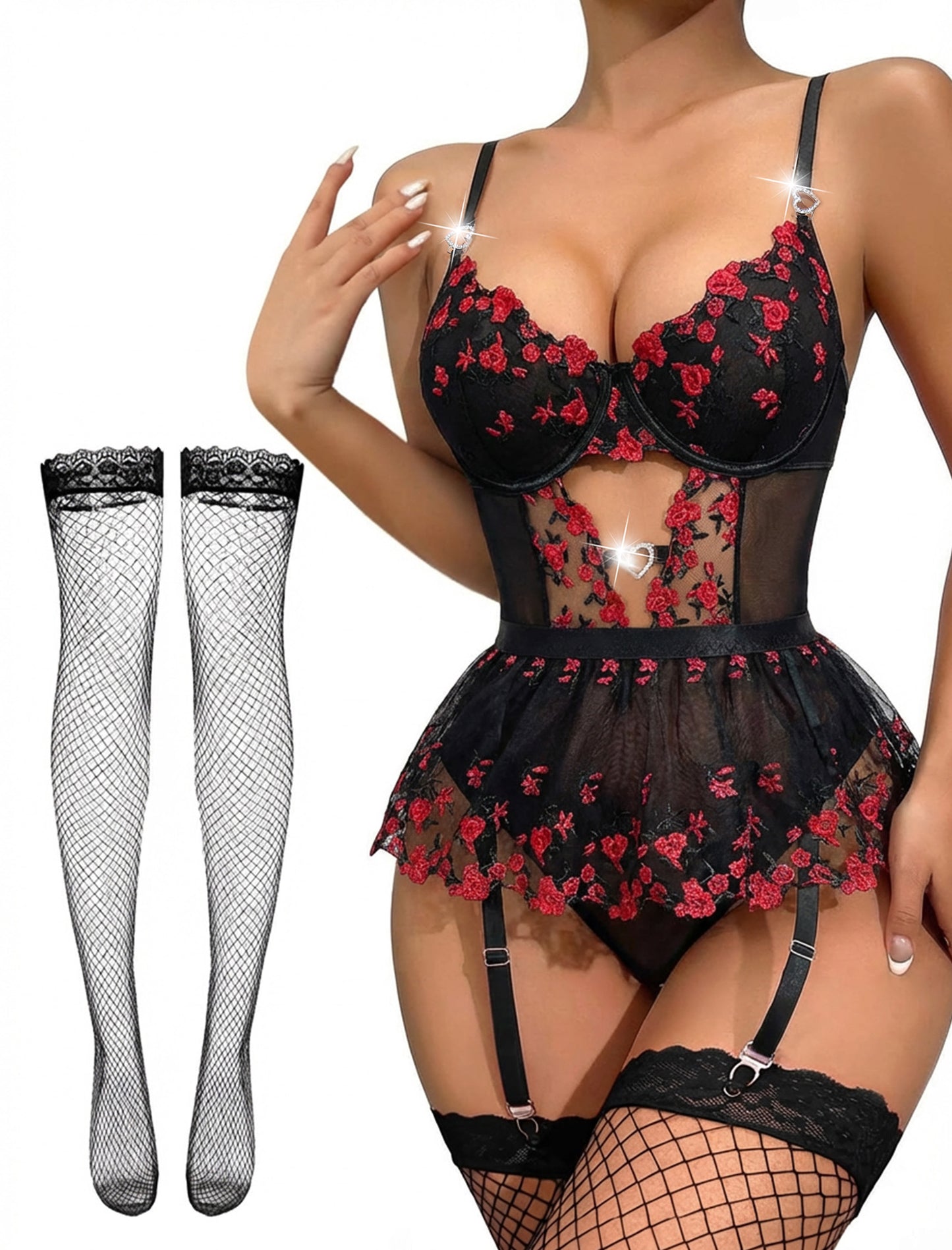 Lace Garter Lingerie Set Underwire Push Up Lingerie Set Stockings