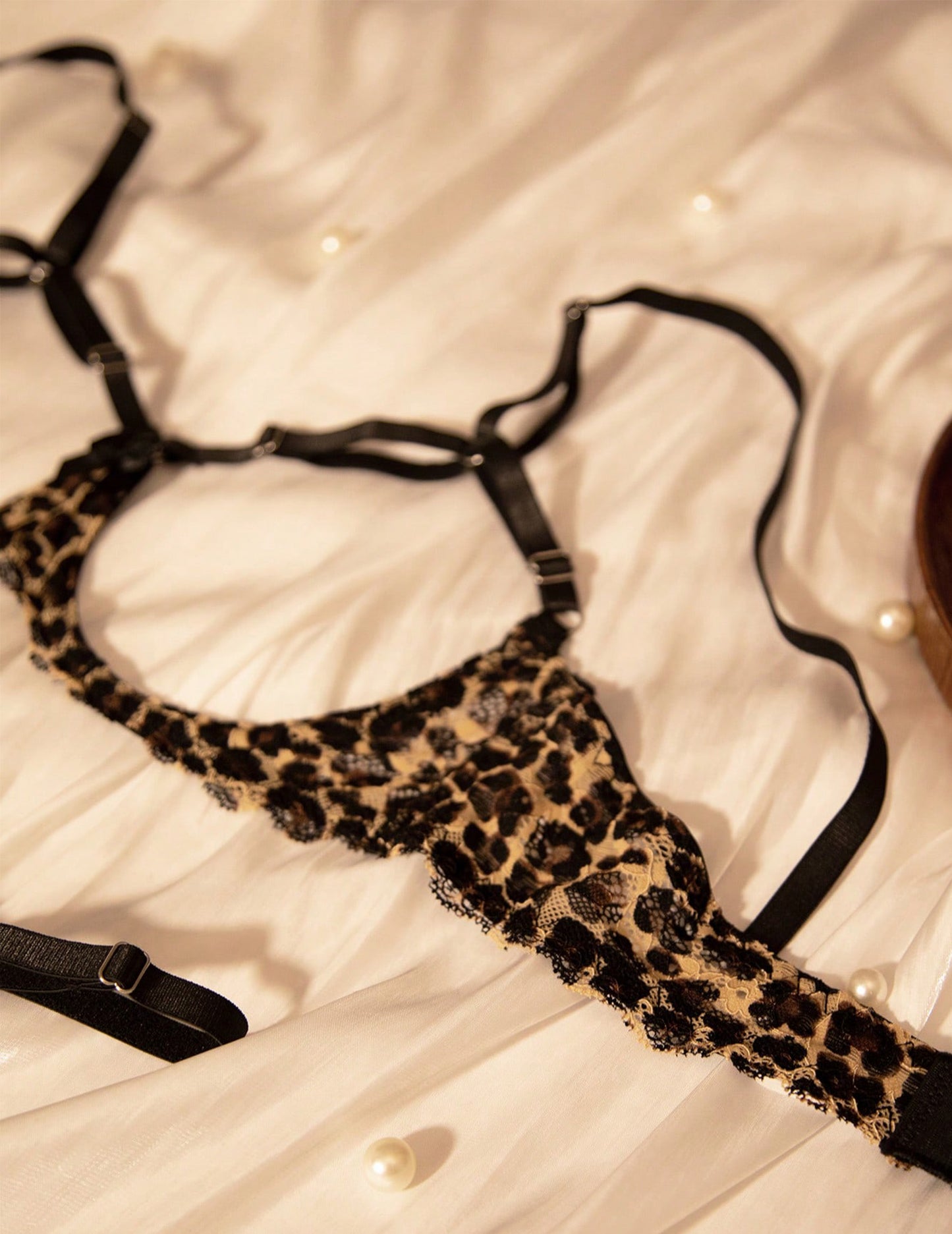 Lingerie Lace Bra & Panty Set, Push Up Open Cup, Black