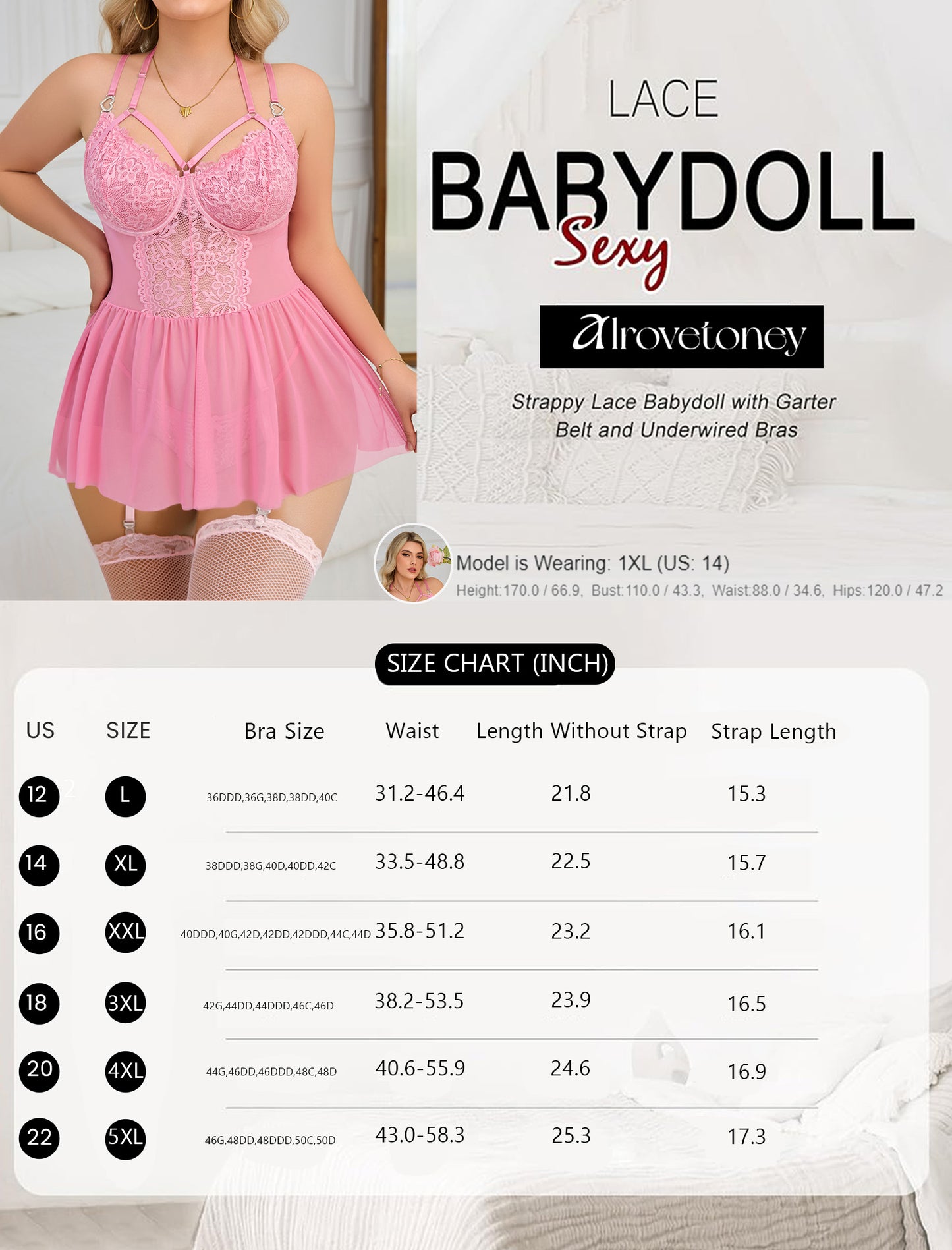 Alrovetoney Plus Size Lingerie For Curvy Women Ruffle Lingerie Set Sexy Lace Lingerie Set Garter Belt With Stockings