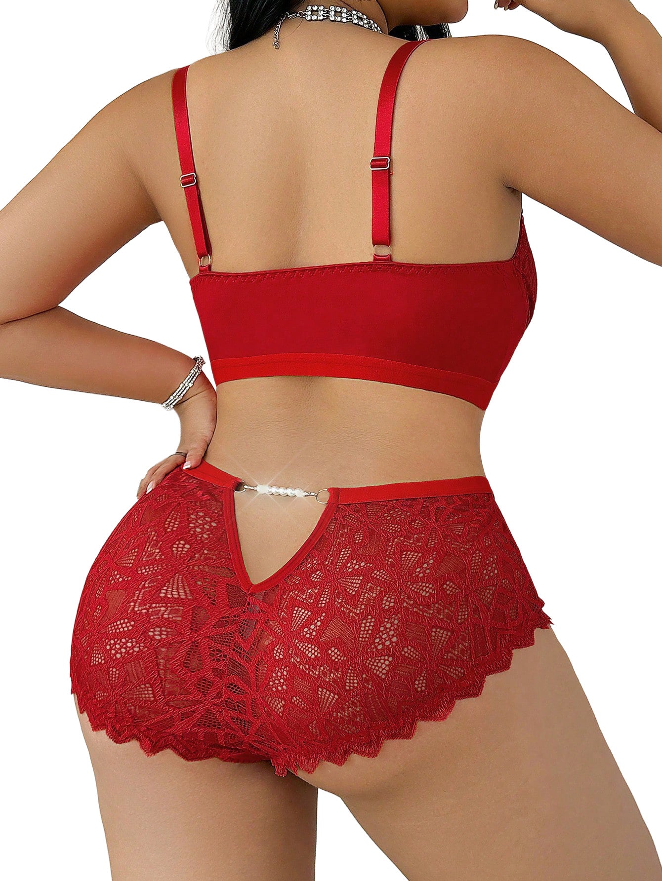 Alrovetoney 2pcs Bra and Panty Set Plus Size Wireless Women's Lingerie Sets Contrast Lace Cut Out