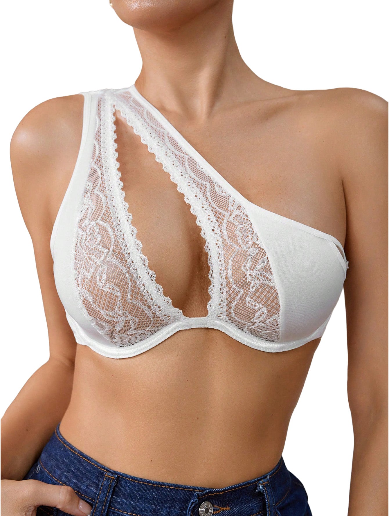 Lingerie Left Shoulder Balconette Bra Set Underwire Unlined