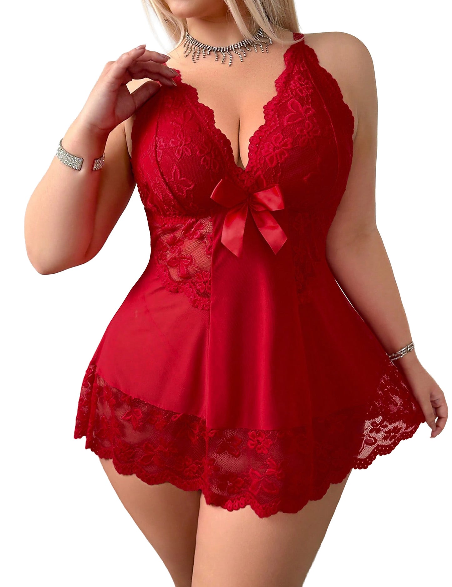 Alrovetoney Women Plus Size Lingerie for Curvy Women Plus Size Babydoll Lace Chemise Halter Nightwear Teddy Dress