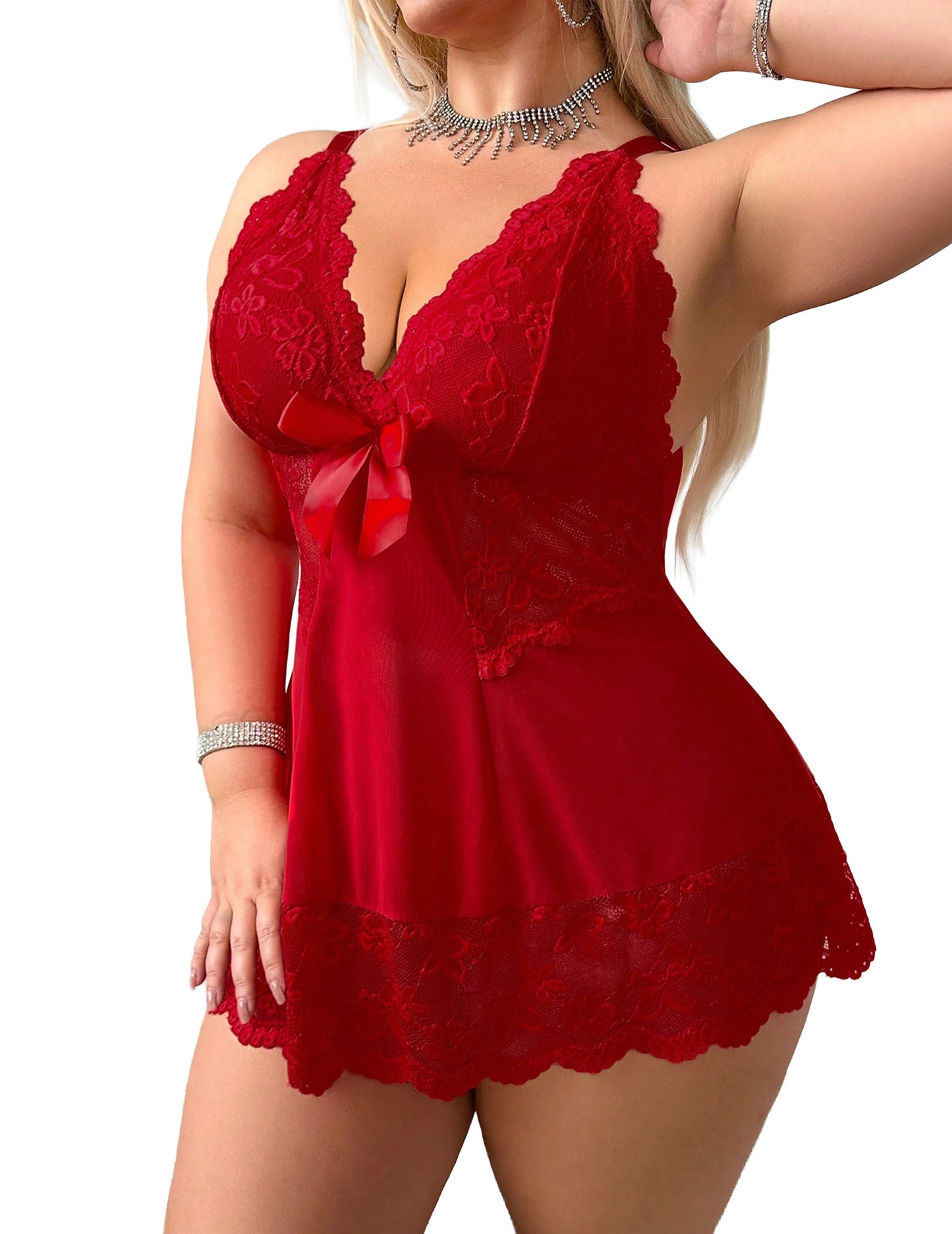 Alrovetoney Women Plus Size Lingerie for Curvy Women Plus Size Babydoll Lace Chemise Halter Nightwear Teddy Dress